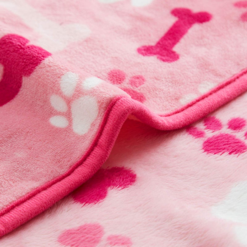 Allisandro Luxurious Dog Blanket, 350 GSM Super Fuzzy Microplush Fleece Pet Blankets for Small Medium Large Dogs and Cats, Pink Paw and Bone, 40" x 32" - Image 3